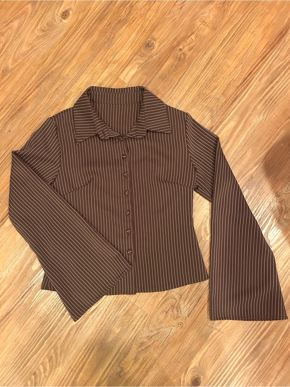 Brown and white button down dress shirt